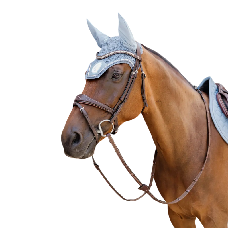 Kentucky Horsewear - Bonnet anti-mouches Wellington 3D Logo corde bleu clair