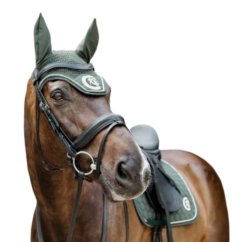 Kentucky Horsewear - Bonnet anti-mouches Wellington 3D Logo corde vert pin