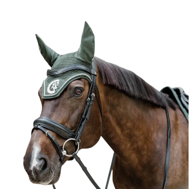 Kentucky Horsewear - Bonnet anti-mouches Wellington 3D Logo corde vert pin