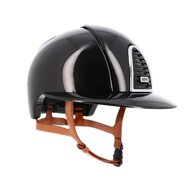 KEP - Cromo 2.0 New Shine black riding helmet with beige visor and chin strap 