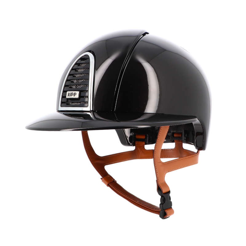 KEP - Casque d'équitation Cromo 2.0 New Shine noir visière polo jugulaire beige