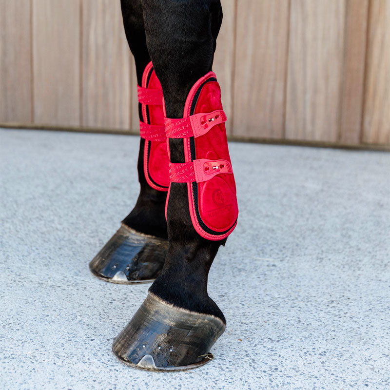 Kentucky Horsewear - Guêtres ouvertes Bamboo Elastic Velvet rouge | - Ohlala