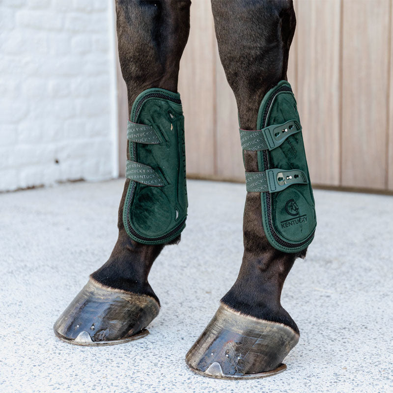 Kentucky Horsewear - Guêtres ouvertes Bamboo Elastic Velvet vert foncé | - Ohlala