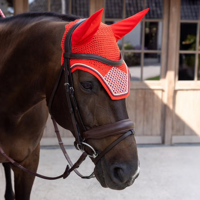 Kentucky Horsewear - Mütze für Pferde Wellington Velvet Druck rot kariert 