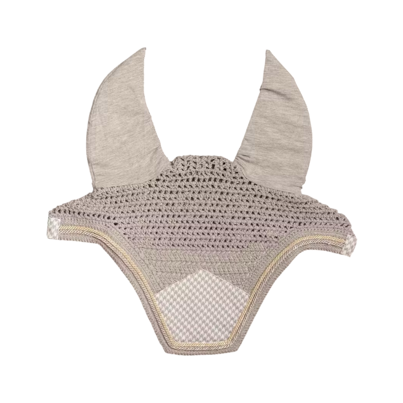 Kentucky Horsewear - Mütze für Pferde Wellington Samt Druck Hahnentrittmuster grau/ weiß 