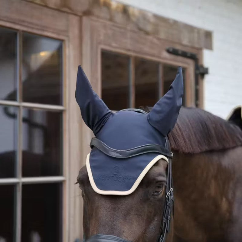 Kentucky Horsewear - Bonnet pour chevaux anti-bruits softshell marine/ beige