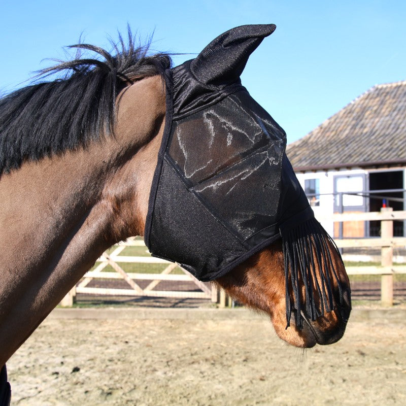 Kentucky Horsewear - Classic anti-vliegmasker met oren en zwarte franjes 