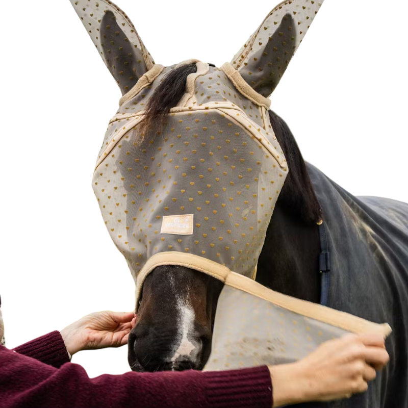 Kentucky Horsewear - Masque anti-mouches Heart avec oreilles et nez beige | - Ohlala