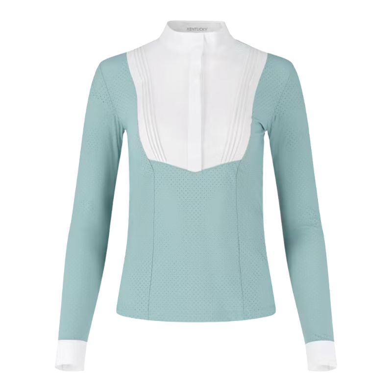 Kentucky Horsewear - Dames wedstrijdpoloshirt met lange mouwen Heritage Air dusty blue 