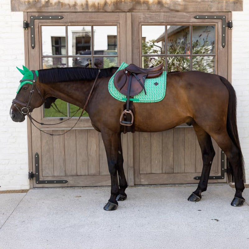 Kentucky Horsewear - Sattelunterlage Velvet Printing Labyrinth-Ziffer grün/ weiß 