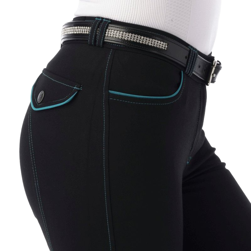 Equithème - Pantalon d'équitation femme Verona noir/ turquoise | - Ohlala