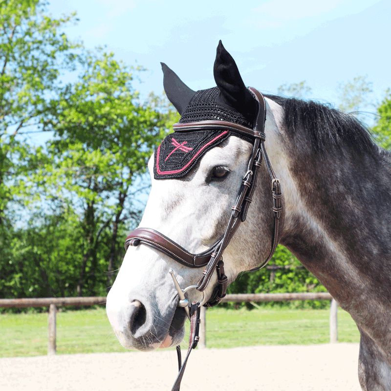 Freejump - Bonnet pour cheval Noir / Rouge | - Ohlala