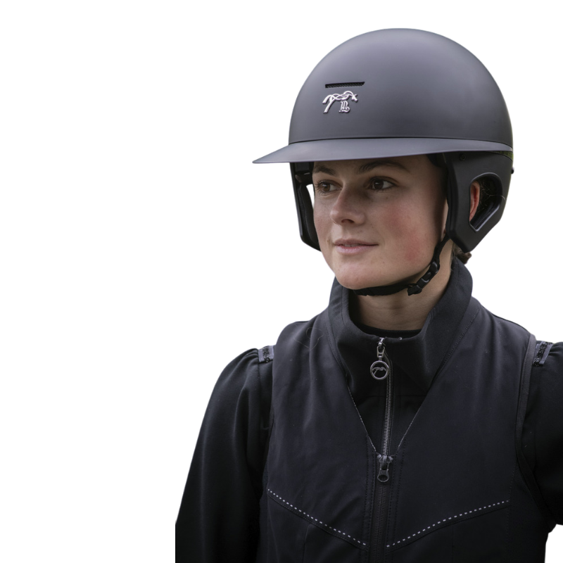Pénélope - Mat zwarte polo helm met vizier Pénélope X Freejump 