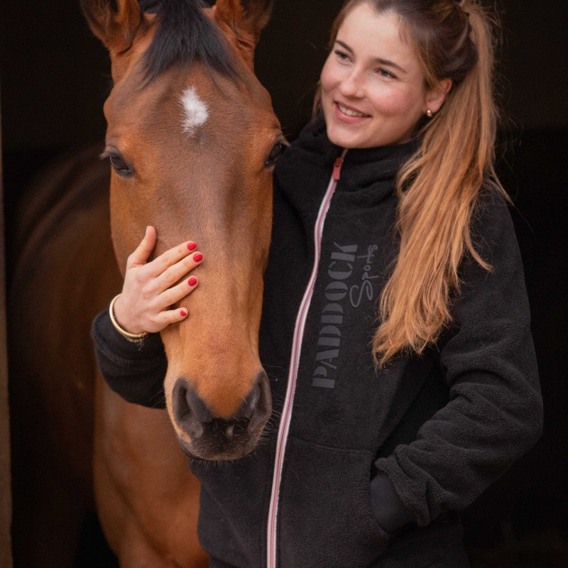 Paddock Sports - Black unisex zipped fleece jacket Mathis 
