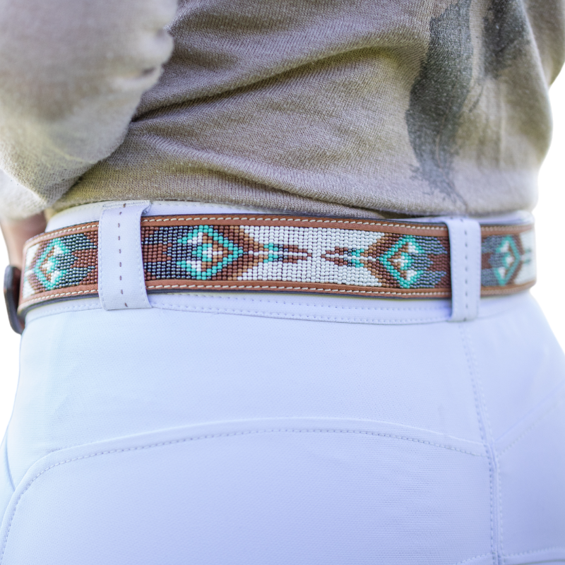 Pénélope - Pearl Cognac/ Turquoise belt