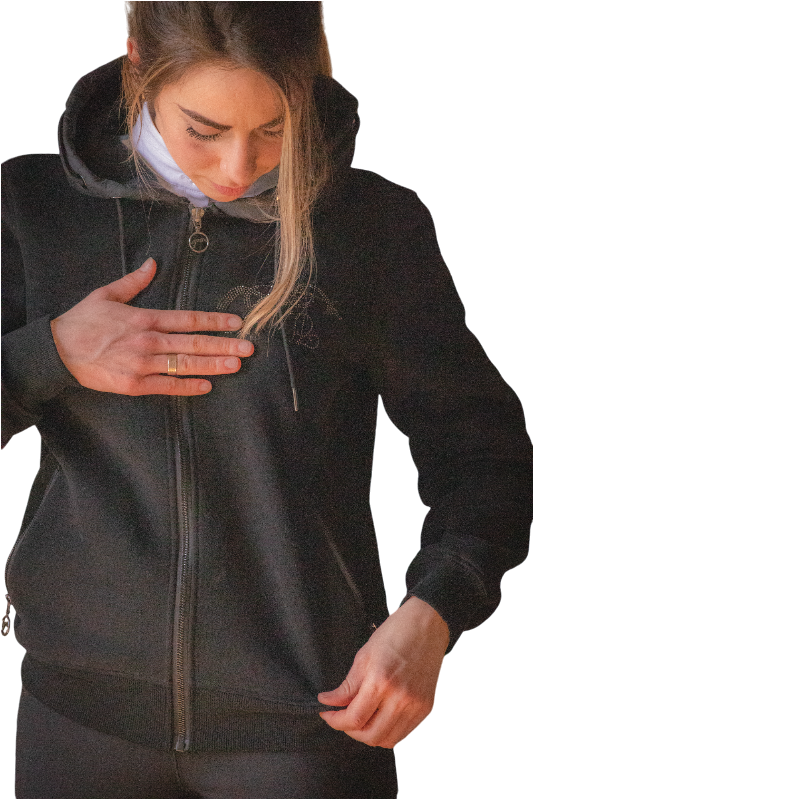 Pénélope - Sweat à capuche zippé femme Fluore noir