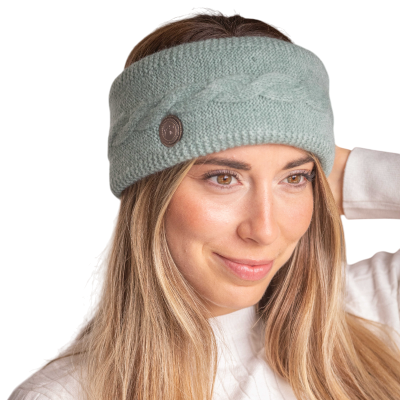 Pénélope - Bandeau tricoté femme Mel vert sauge