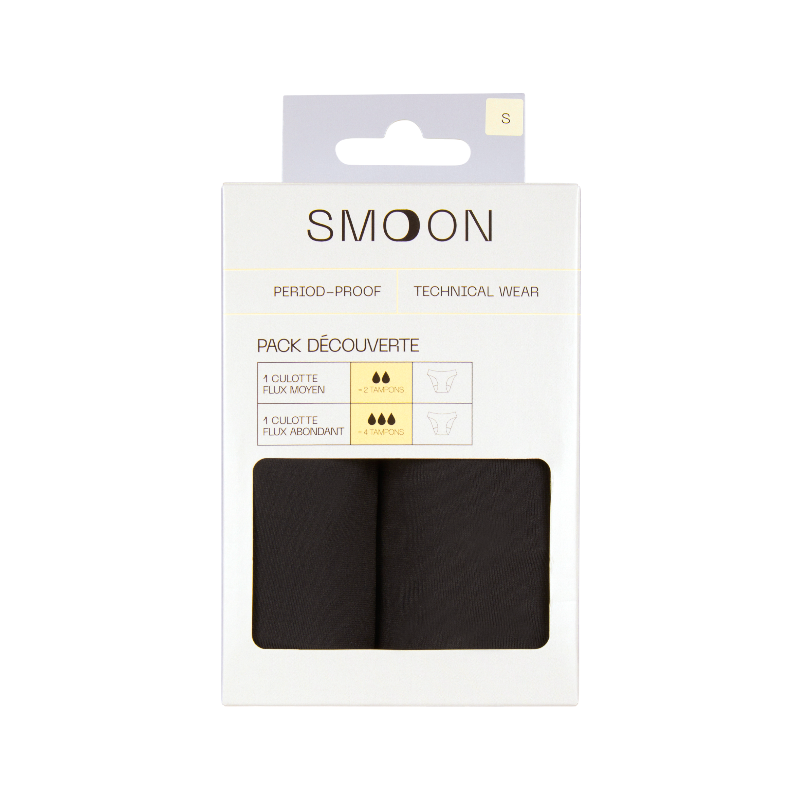 Smoon - Pack of menstrual panties for girls with heavy and medium flow black x2 