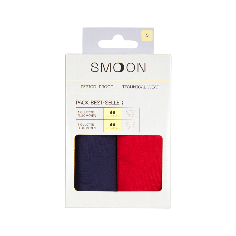 Smoon - Pack of menstrual panties medium flow blue and red x2 