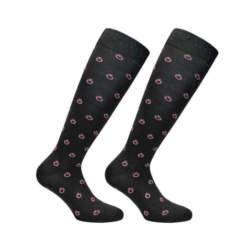 Cavalleria Toscana - Mini Jacquard Logo zwart/lila rij sokken 
