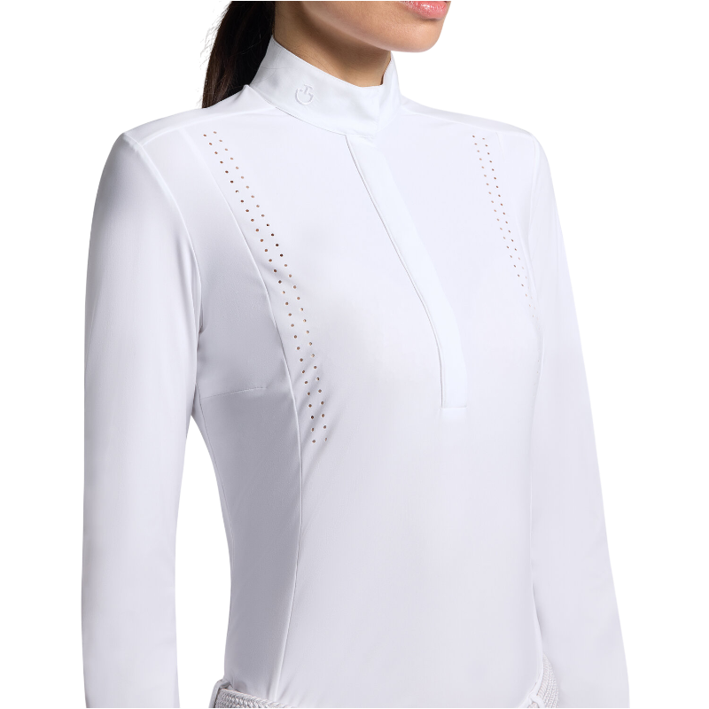 Cavalleria Toscana - Women's long sleeve competition polo Perforated Jersey white 