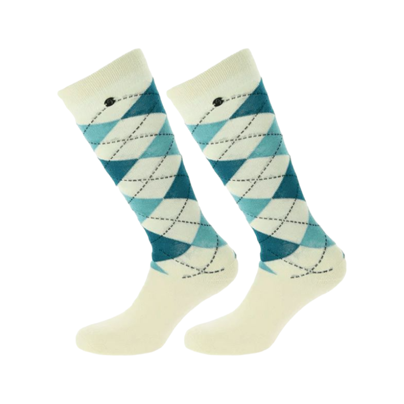 Equithème - Ecru/Blue Argyle Sock (x1)