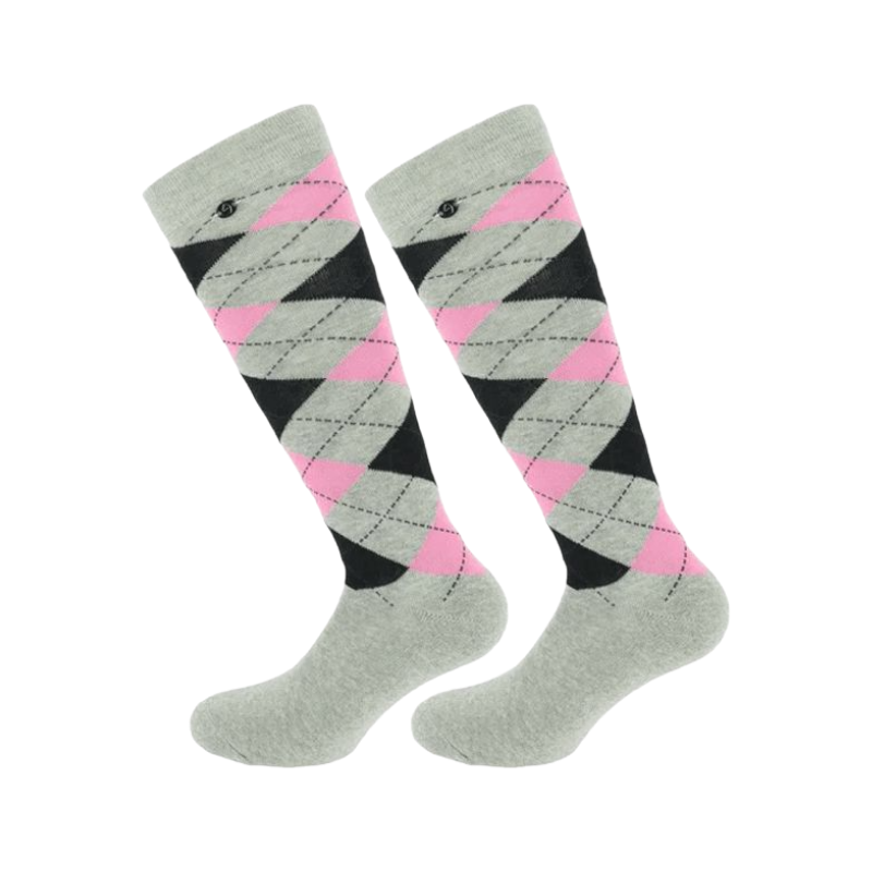 Equithème - Chaussette Argyle gris clair/rose (x1)