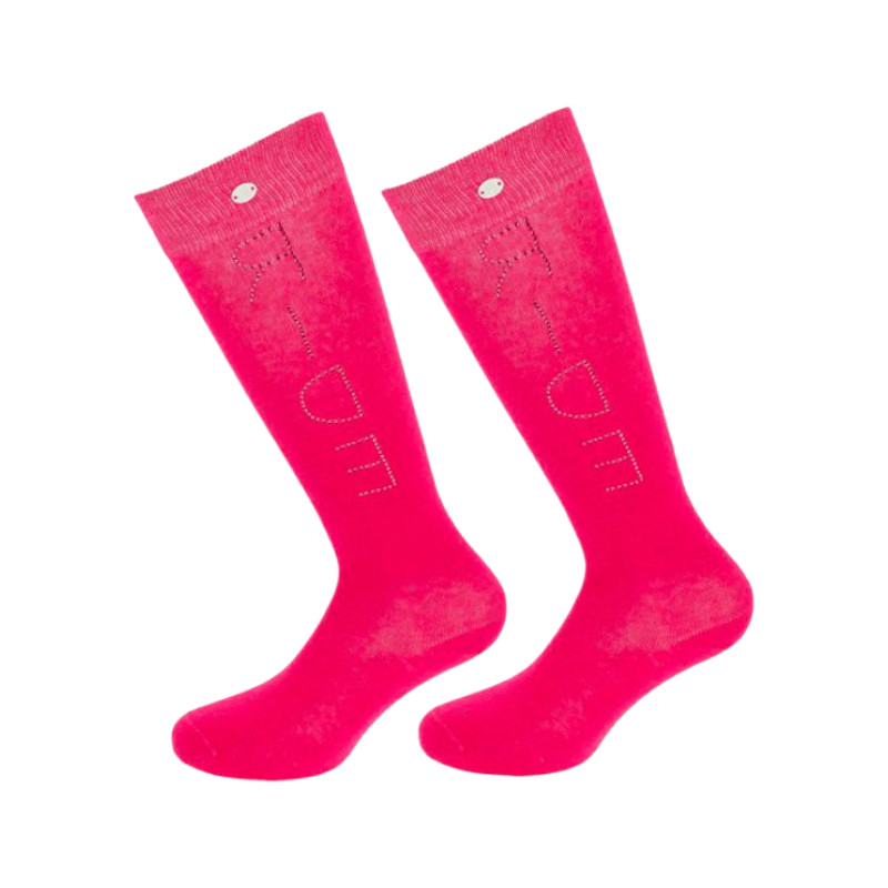 Equithème - Chaussettes d'équitation Strass rose néon (x1) | - Ohlala