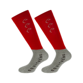 Equithème - Chaussettes d'équitation Compet rouge/gris (x2)