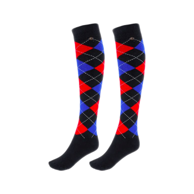 Equithème - Chaussettes Argyle noir/bleu roi/rouge (x1)