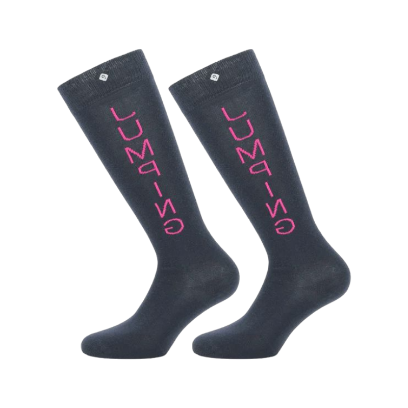 Equithème - Chaussettes Jumping marine/ fuchsia (x1) | - Ohlala