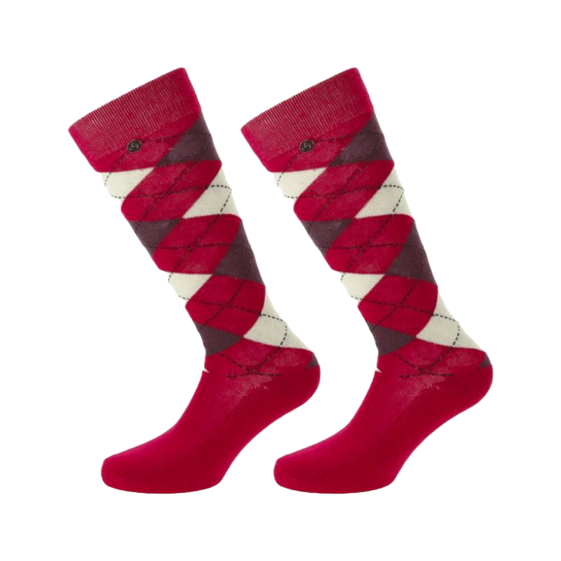 Equithème - Raspberry/Ecru Argyle Socks (x1)