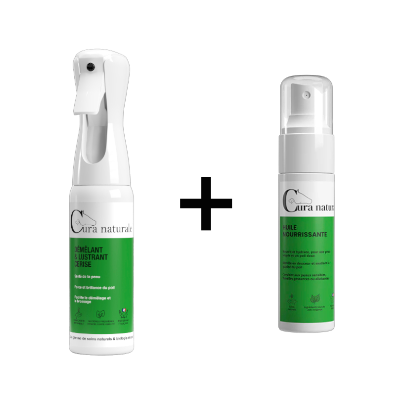 Cura Naturale - Ontklitter en glansmiddel voor paarden kers + Voedende olie 