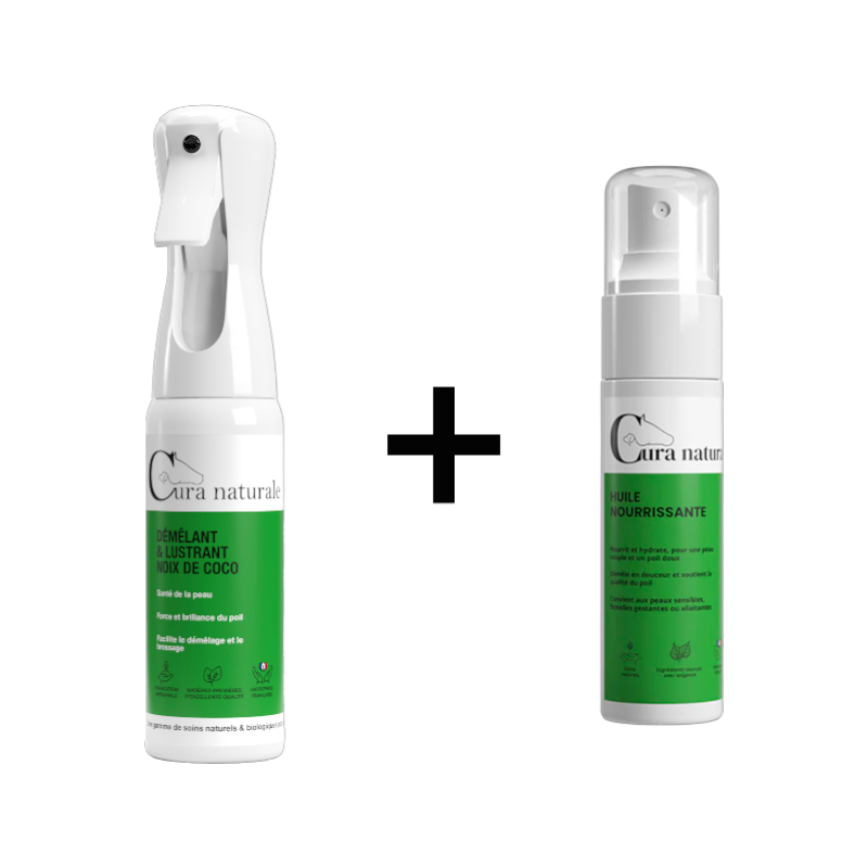 Cura Naturale - Ontklitter en glansmiddel voor paarden kokosnoot + Voedende olie 