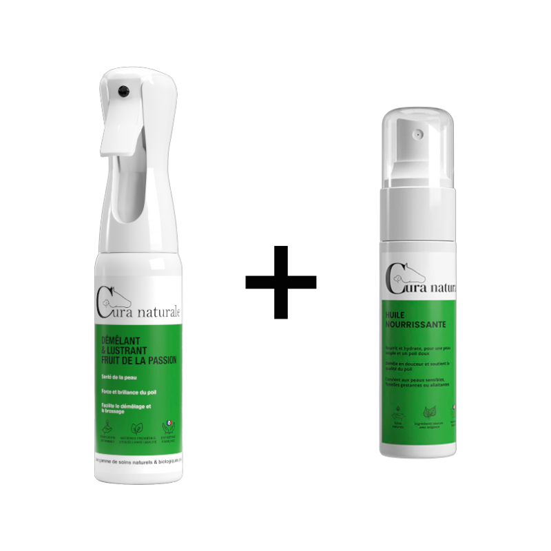Cura Naturale - Ontklit- en glanspakket voor paarden met passievrucht + Voedende olie 