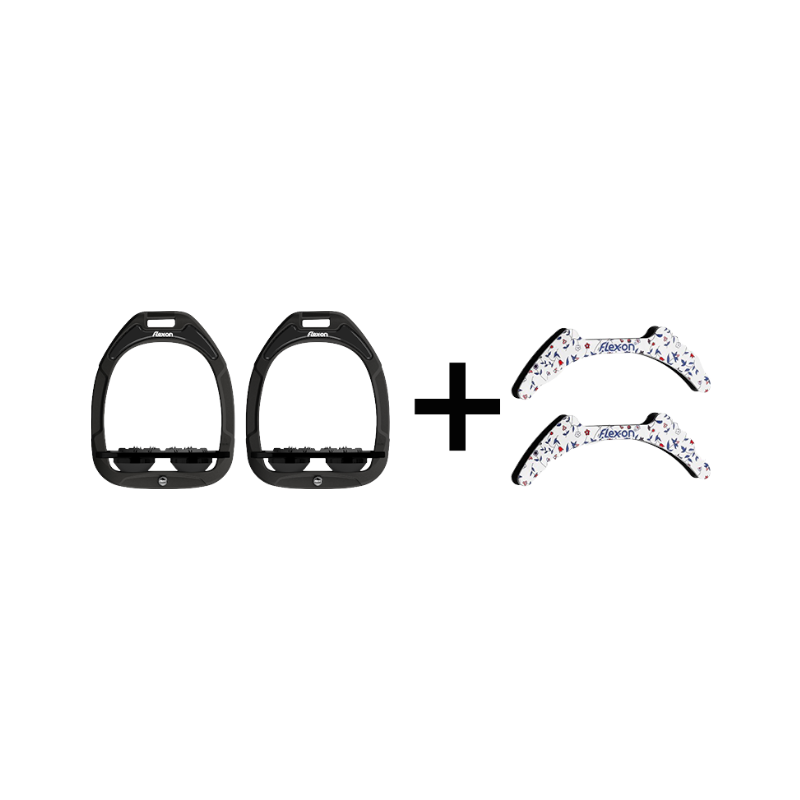 Flex On - Pack Étriers Green Composite plat ultra grip noir/ noir/ noir + Stickers Flex On Cottage blanc/ bleu offerts | - Ohlala
