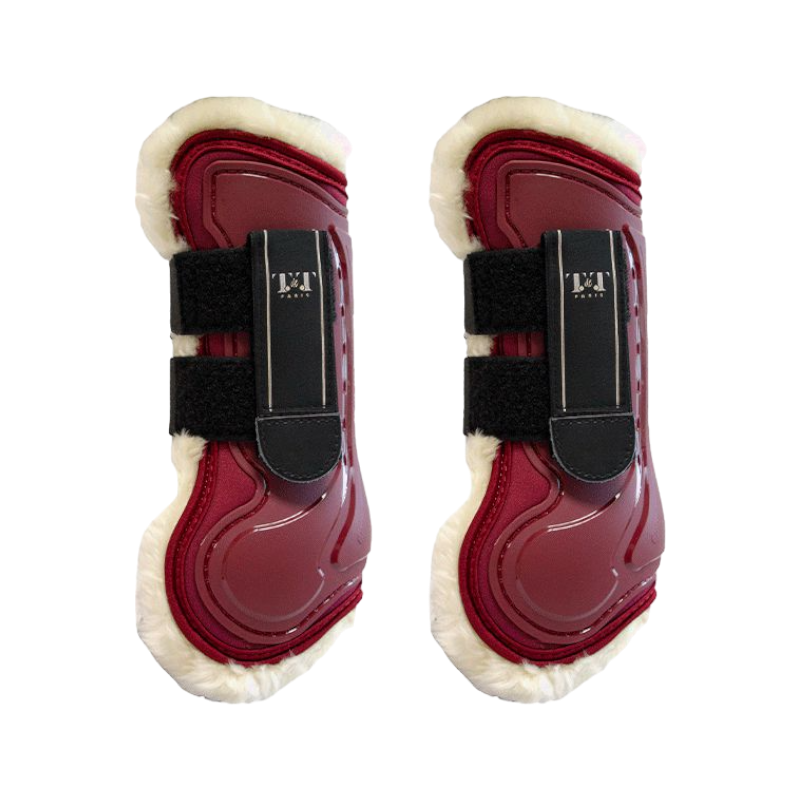 TdeT - Design open gaiters with burgundy sheepskin lining