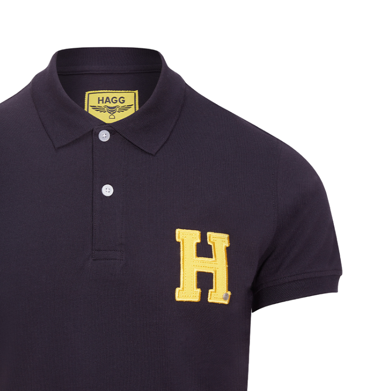 Hagg – Kurzarm-Poloshirt für Herren, Marineblau/Gelb