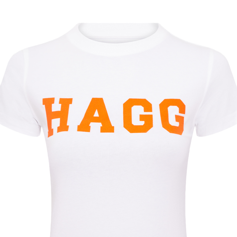 Hagg - Damen Kurzarm-T-Shirt weiß/orange