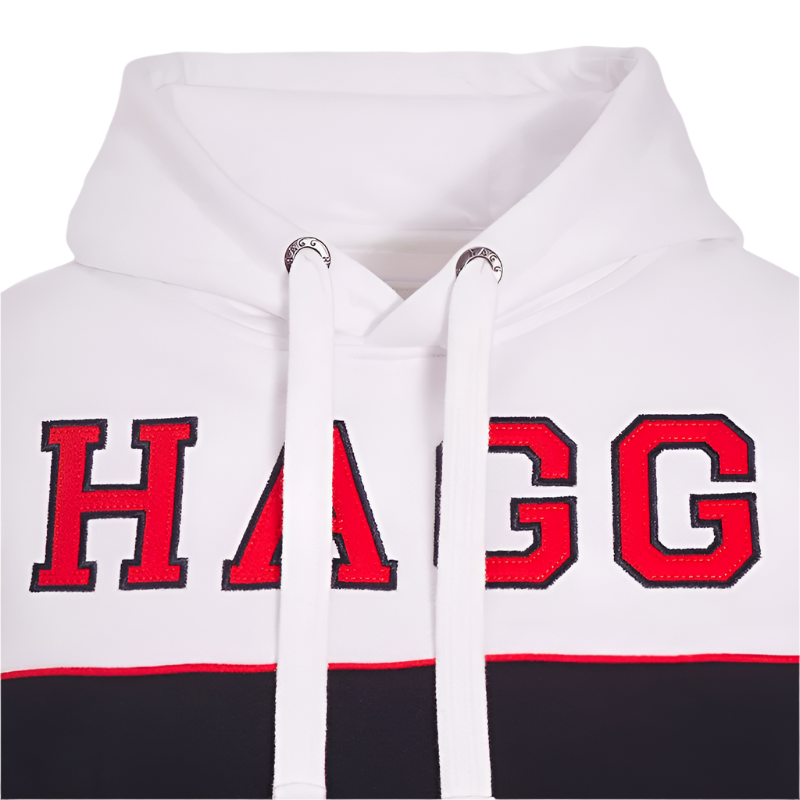 Hagg – Weiß/Marineblaues Kapuzensweatshirt