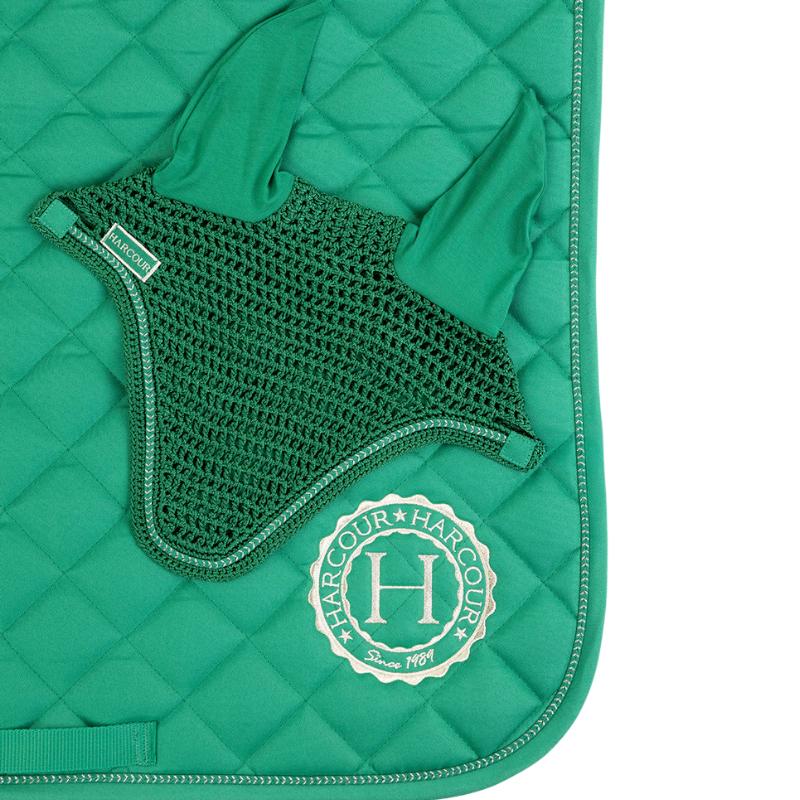Harcour - Set van dressuurtapijten Sunny en Funny oorwarmers groen/ lichtgoud 