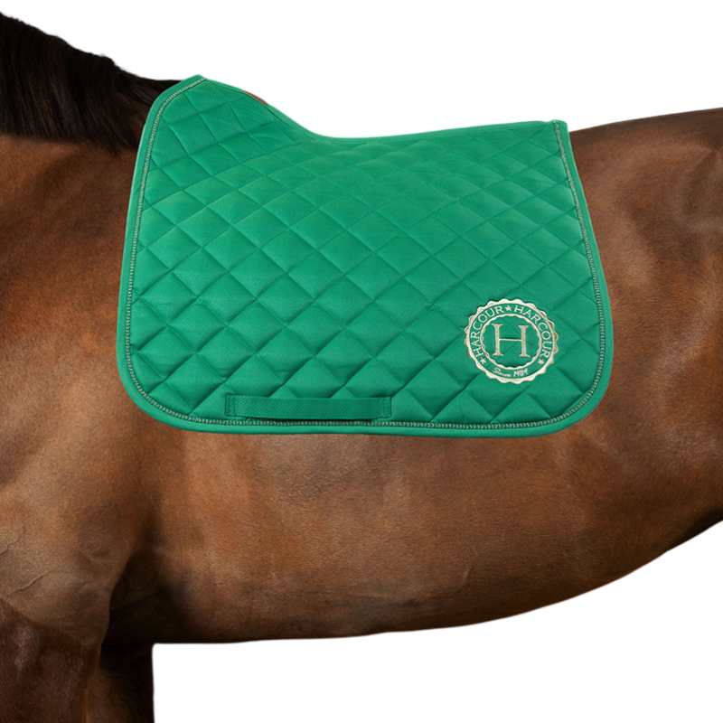 Harcour - Set van dressuurtapijten Sunny en Funny oorwarmers groen/ lichtgoud 
