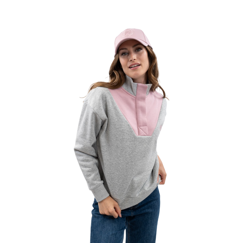 Harcour - Damen Sweatshirt mit Stehkragen Amber grau meliert/ Pfingstrose 