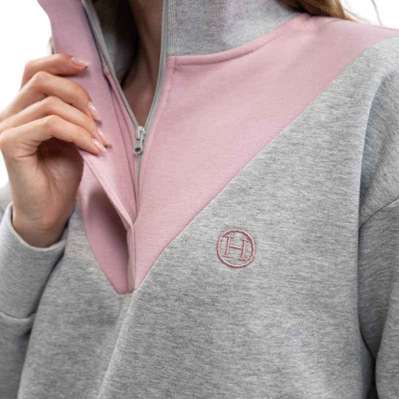 Harcour - Damen Sweatshirt mit Stehkragen Amber grau meliert/ Pfingstrose 