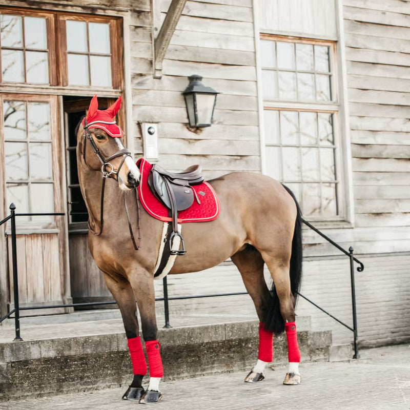 Kentucky Horsewear - Bonnet pour chevaux anti-bruits Wellington Velvet rouge | - Ohlala