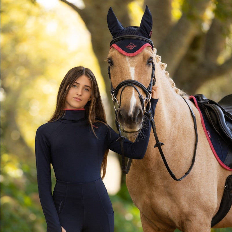 Lemieux - Klassische Marine/Cranberry Fliegenhaube für Pferde 
