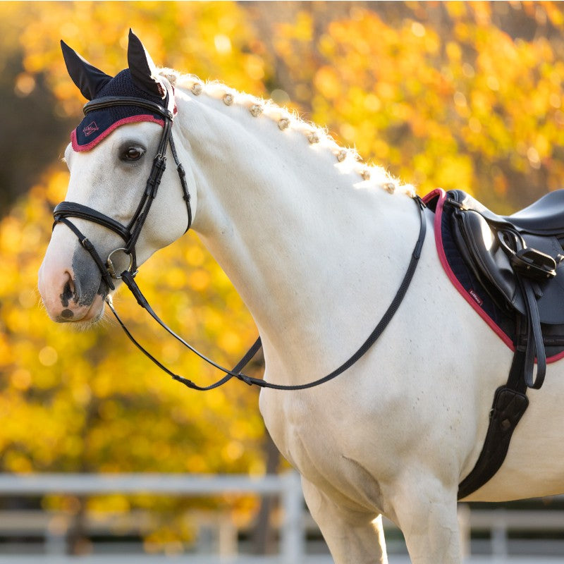 Lemieux - Klassieke marine/ cranberry vliegenkap voor paarden 