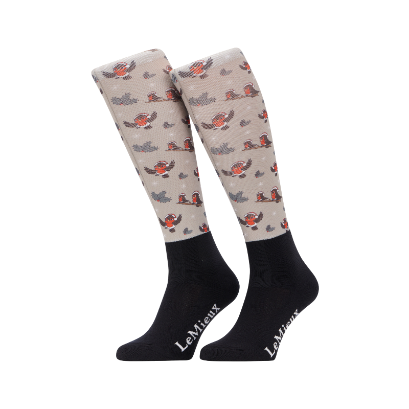Lemieux - Chaussettes d'équitation Footsie Xmas Robins almond