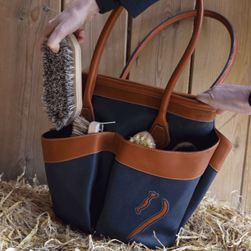 Antarès Sellier - Sac de pansage Deauville marron/ bleu | - Ohlala