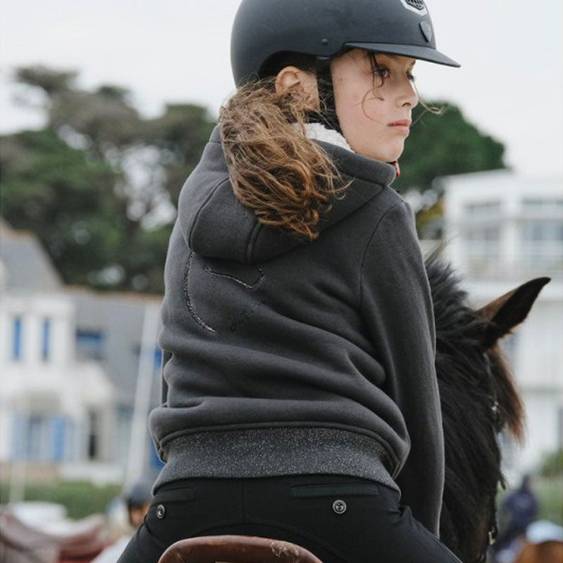 Equithème - Sweat à capuche enfant Palerme noir | - Ohlala